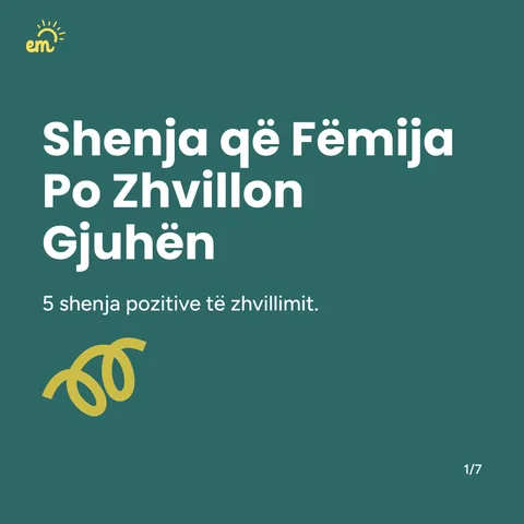 Sllajd me titullin: Shenja që fëmija po zhvillon gjuhën.